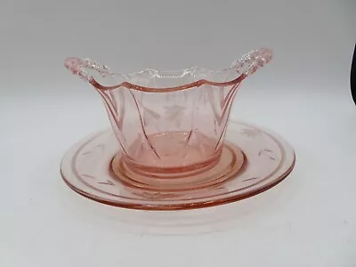 Buy Vintage Pink Depression Glass Open Two Handled Sugar Bowl With Underplate • 15.18£