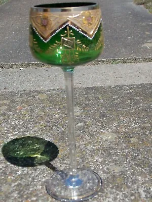 Buy Antique Bohemian QUATREFOIL 8.25  Stemmed Wine Glass W Ornate GILT Enamel • 53.02£