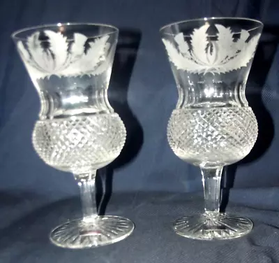 Buy Pair Of Edinburgh Crystal Etched Thistle Large Wine Claret Glasses  132MM  5 1/8 • 74.99£