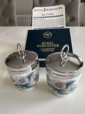 Buy Vintage Pair Of Royal Worcester Egg Coddlers, Preserve Jars. Floral Boxed Unused • 12£