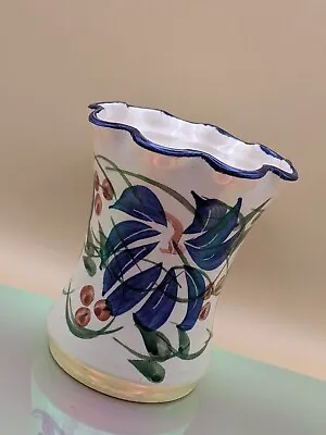 Buy Scottish Crail Studio Art Pottery Hand Painted Floral Vase With Rippled Lip • 8£