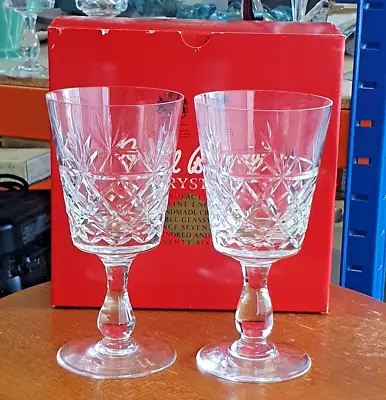 Buy RARE 2 X Boxed Royal Brierley Crystal 7  Tall Bruce Goblets Wine Glasses 1st • 65£