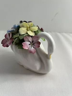 Buy Vintage Royal Adderley Bone China Flowers In Swan Basket Made In England • 18.94£