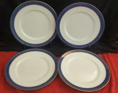 Buy Vintage Booths Silicon China Large Plates X 4 - 265mm White Blue Gilt Edge Gift • 34.51£