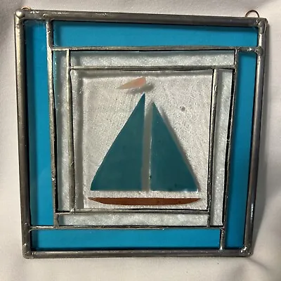 Buy Hanging Stained Glass Sailboat Nautical Aqua 6.75” Excellent Condition • 8.50£