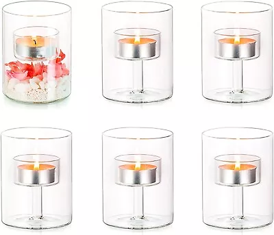 Buy Hewory X6 Glass Hurricane Candle Holders Tealight Table Centrepiece Cylinder • 18£