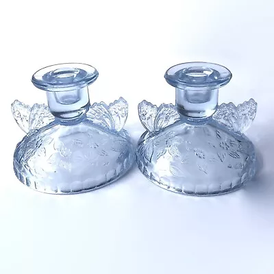 Buy Sowerby Blue Glass Butterfly Candlesticks 2552 Pressed Vintage Art Deco 1930s • 16£