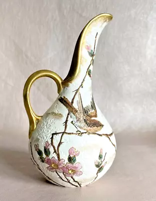Buy Royal Bonn Ewer Gilded Textured Blossom & Bird Pattern C1900 Franz Anton Mehlem • 75£