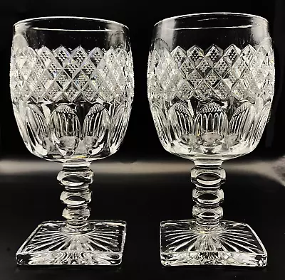 Buy 2 Vintage Waterford Water Goblets Clear (1932 Stem/Sqr Base) WESTMORELAND Glass • 18.80£