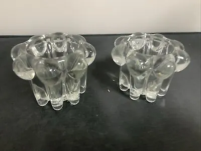 Buy Set Of 2 Reims France Clear Glass Vintage Bubble Candle Stick Holders • 15£