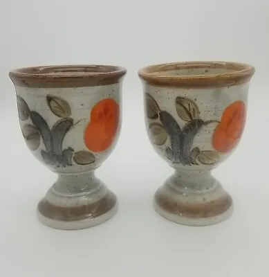 Buy Pair Of Studio Pottery Goblets, Mushroom Brown Glaze With Orange Tree Design  • 10£