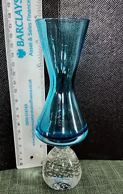 Buy Vintage  Blue Glass Heavy Based Unique Shaped Vase • 8£