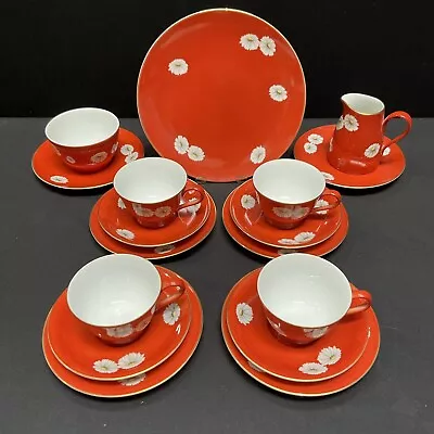 Buy Noritake Red Daisy Tea Set  Nippon Toki Kaisha Backstamp C.1950's 17 Pieces • 40£