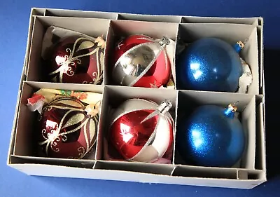 Buy Set Of 6 Large Decorated Coloured Glass Christmas/Xmas Tree Baubles In Box • 28£