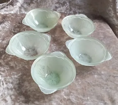 Buy 5 X Walther & Sohne Fish & Seaweed Green Glass Fruit Bowls Art Deco Germany  • 40£