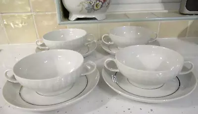 Buy Thomas (germany) White & Silver Trim Leaf Design Four Soup Coupes & Saucers. • 16£