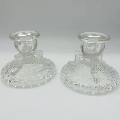 Buy Vintage Anchor Hocking Pressed Glass Clear Candlestick Holders Set Of 2 • 15.34£