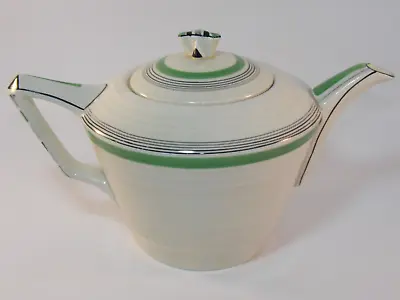 Buy Crown Ducal Green Black & Silver Band Art Deco 2 1/4 Pint Teapot VGC • 44.99£