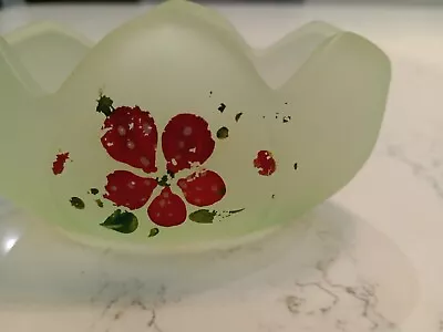 Buy Vintage Bagley Glass Decorated Tulip Posy Bowl Frosted Green Glass Art Deco  • 4.95£