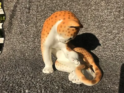 Buy Large Lomonosov USSR Russian Cheetah / Leopard Animal Porcelain Figurine • 120£