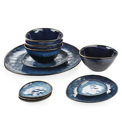 Buy Vancasso STARRY Blue 11Piece Dinner Set Stoneware Oval Serving Plate Set Vintage • 59.99£