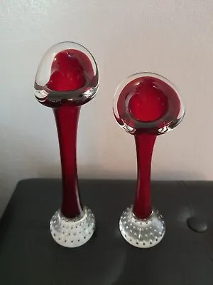 Buy A Pair Of Vintage Scandinavian Ruby Glass Jack In The Pulpit Vases • 40£
