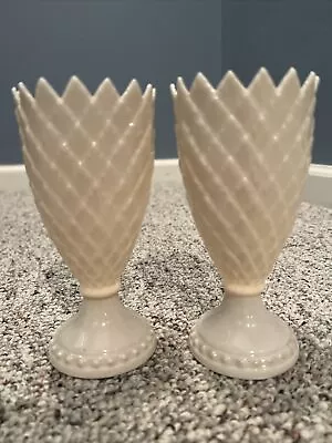 Buy 2 Belleek Irish China Vintage Vases 6   Thistle/Pineapple Design Made In Ireland • 18.94£
