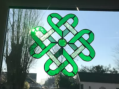 Buy Green Stained Glass Celtic Hearts Loveknot Hanging Window Decoration Suncatcher • 40.95£