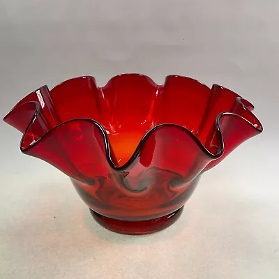 Buy Amberina Hand Blown Art Glass Crimped Bowl - Vintage Mid-Century • 28.45£