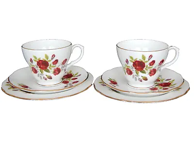 Buy Duchess Red Roses Vintage Trio X2 Cups & Saucers, Side Plates Bone China • 9£