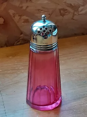 Buy Lovely Vintage Cranberry Glass Sugar Shaker With EPNS Lid • 9£