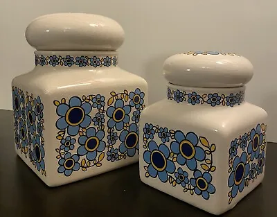Buy 2 Vintage Taunton Vale Pottery Canisters Blue & Yellow Floral Retro 60s Sm & Lg • 47.32£