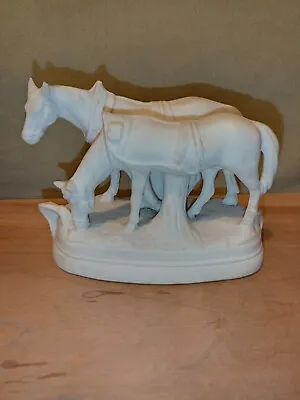 Buy Vintage Parian Ware? Ceramic? Two Horses Figurine White • 25£