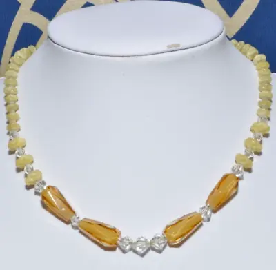 Buy Sweet Vintage Art Deco Yellow Satin Glass Ruffel Bead Choker Length Necklace • 9.99£