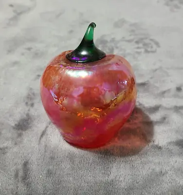 Buy Irridescent Red Apple Fruit Blown Art Glass Ornament Hollow Glass Fruit Orb Vtg • 37.06£