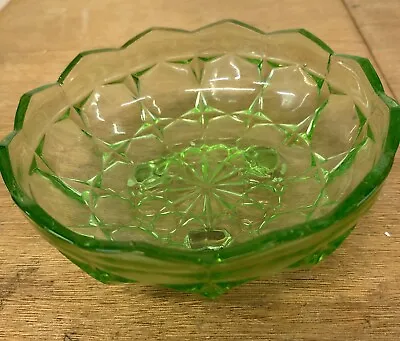 Buy Green Moulded Pattern Design Glass 21cm Wide By 8.5 Cm High Bowl • 10£