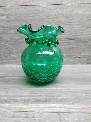 Buy Vtg Green Blown Glass Crackle Glass Vase 5  Vase • 22.81£