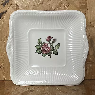Buy Vintage Edme Moss Rose Cream Ware Ribbed Square Cake Serving Plate 25cm • 4.99£