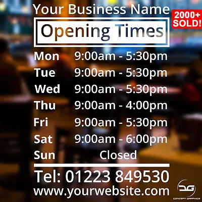 Buy Shop Window Opening Hours Times Customised Personalised Sign Vinyl Decal Sticker • 7.99£