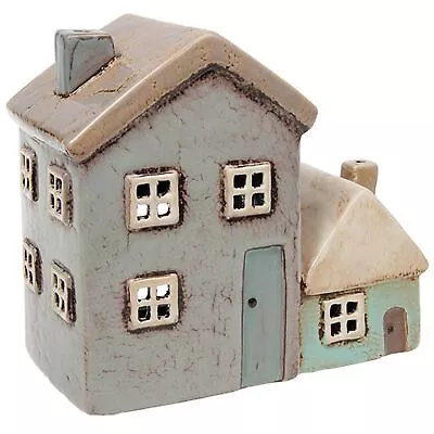 Buy Village Pottery Grey/Aqua Two Houses Tealight Holder Ornament Home Decor Gift • 21.39£