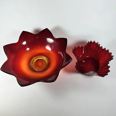 Buy Vintage 1933 Fenton Ruby Red Lotus Flower Form Glass Kitchen Bowl Red Set Of 2 • 34.05£