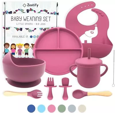 Buy 10pc BABY FEEDING SET - SILICON SUCTION BOWL PLATE BIB CUP SPOON FORK WEANING • 15.99£
