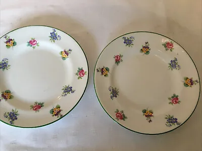 Buy Crown Staffordshire 2 X Bone China Side Plate Floral Pattern Green Edge/rims VGC • 7.49£