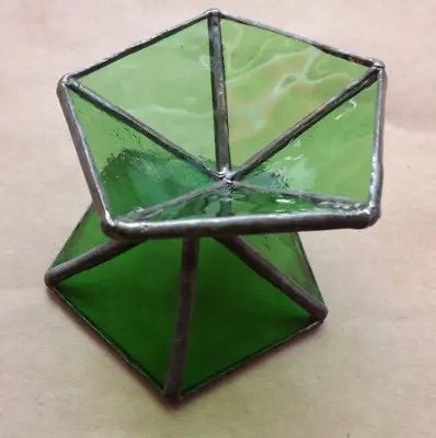 Buy Leaded Glass Candle Holder Vintage Green Five Sided • 9.99£