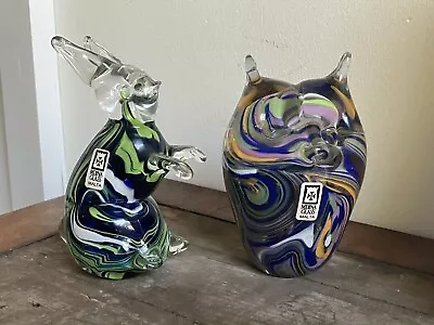 Buy Vintage Mid Century Mdina Glass Owl & Rabbit Marbled Glass Paperweights, 1x A/f • 45£