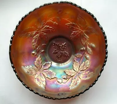 Buy Antique Fenton Amerthyst Carnival Glass Autumn Acorns Frilled Rim Bowl Free P&p  • 23.99£