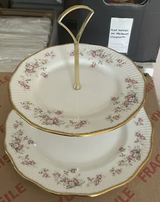 Buy 2 Tier Cake/scon/sandwich Stand With Rosamund Design Queens China Plates. • 11.99£