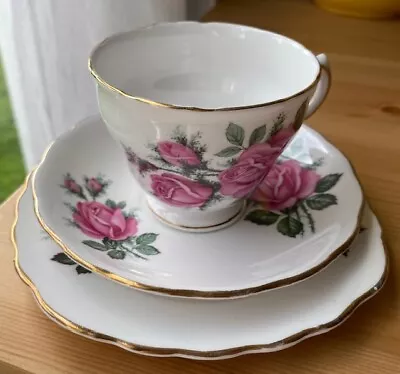 Buy Vintage Royal Vale Pink Roses Bone China Teacup, Saucer & Plate Trio • 12£