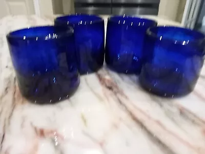 Buy Mexican Rustic Hand Blown Glassware Cobalt Blue Set Of 4 Rocks Glasses 3.5  • 23.70£