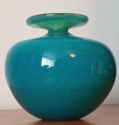 Buy Vintage Mid Century Turquoise Blue Mdina Glass Globe Vase • 33£